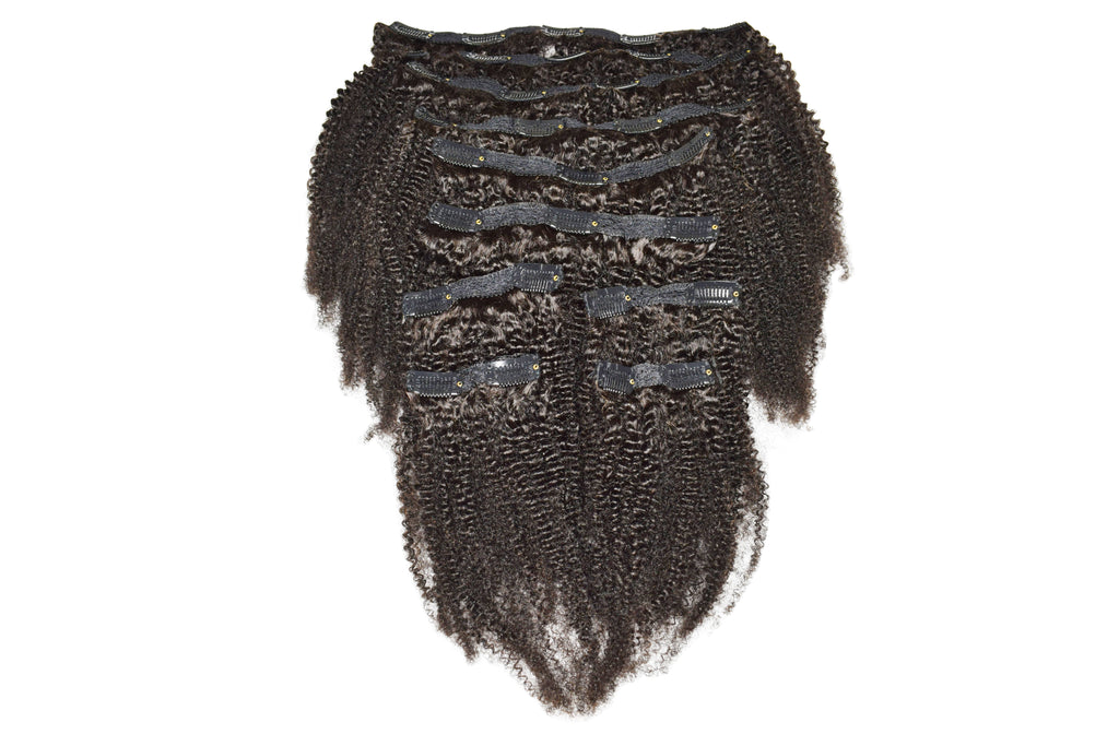 front view of afro hair clip ins showing the individual clips